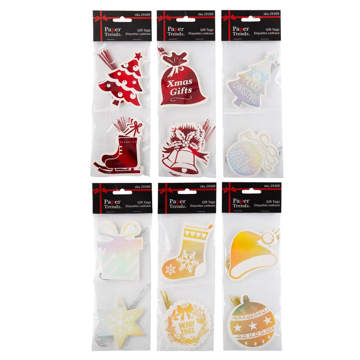 XMAS GIFT TAGS SHAPES 12pk