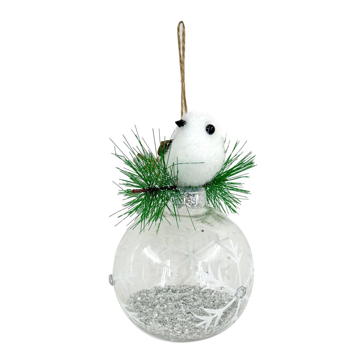 TREE ORN BALL wBIRD 3in