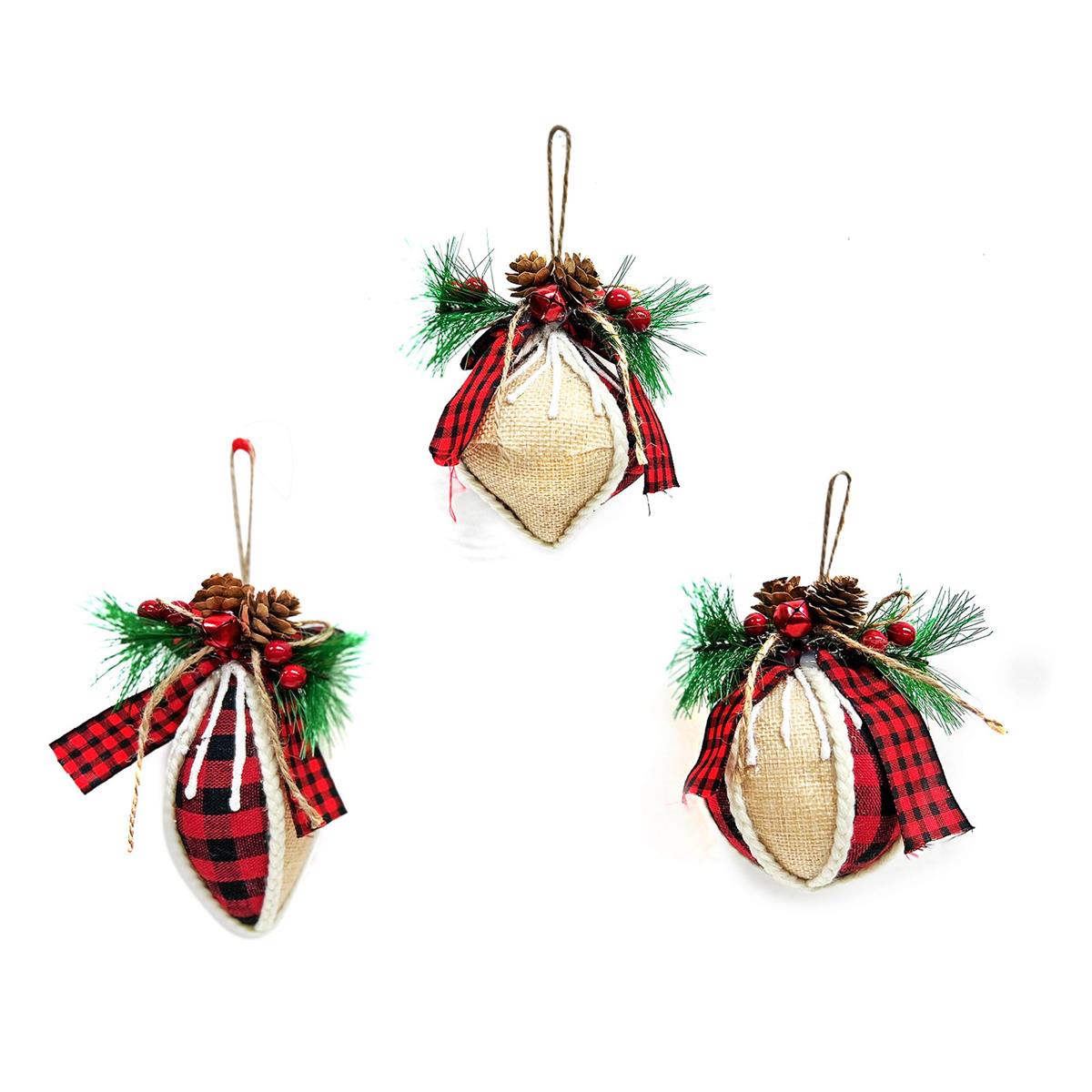 TREE ORN BALL GOLD wPLAID 3in