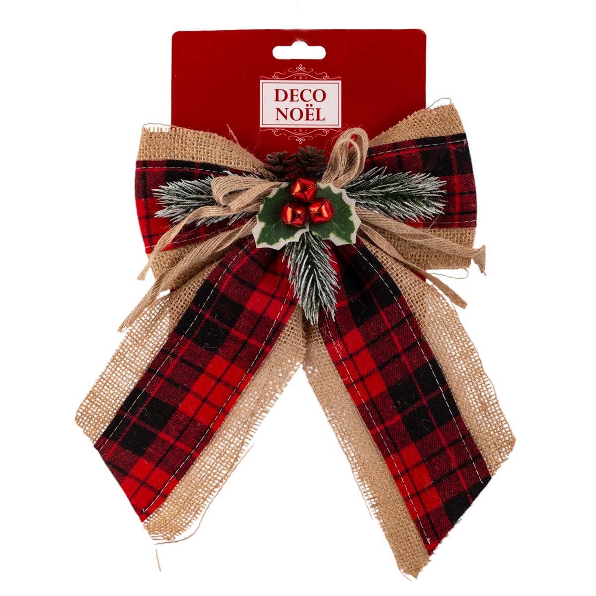 XMAS BOW JUTE wPLAID 7.5x10in