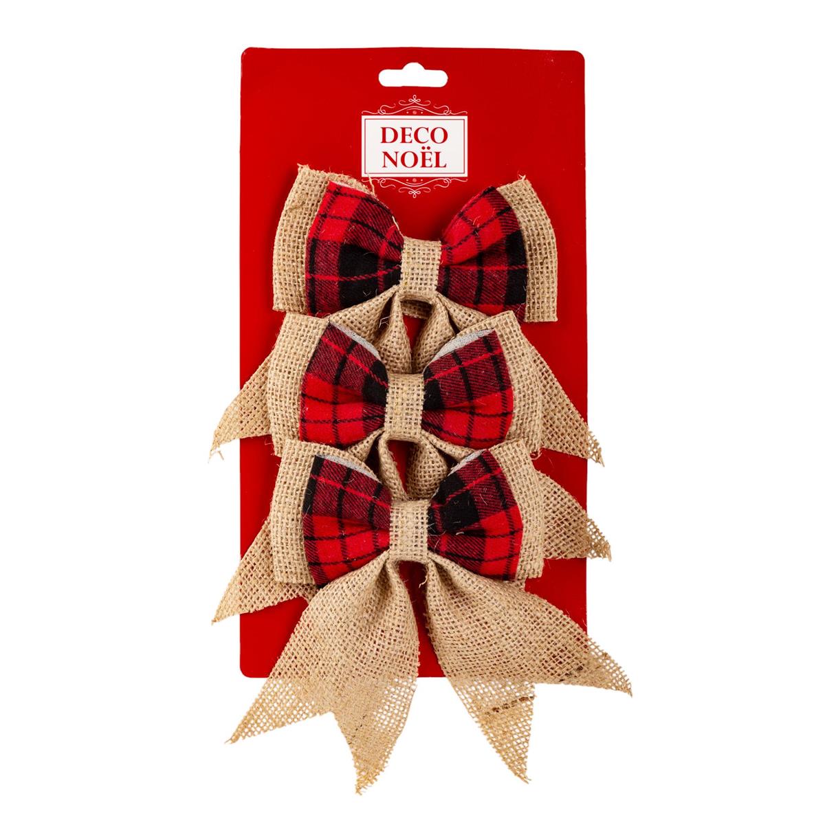 XMAS BOW JUTE wPLAID 3pk