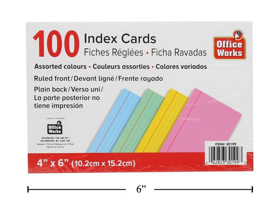 RULED INDEX CARDS COLORED 100P