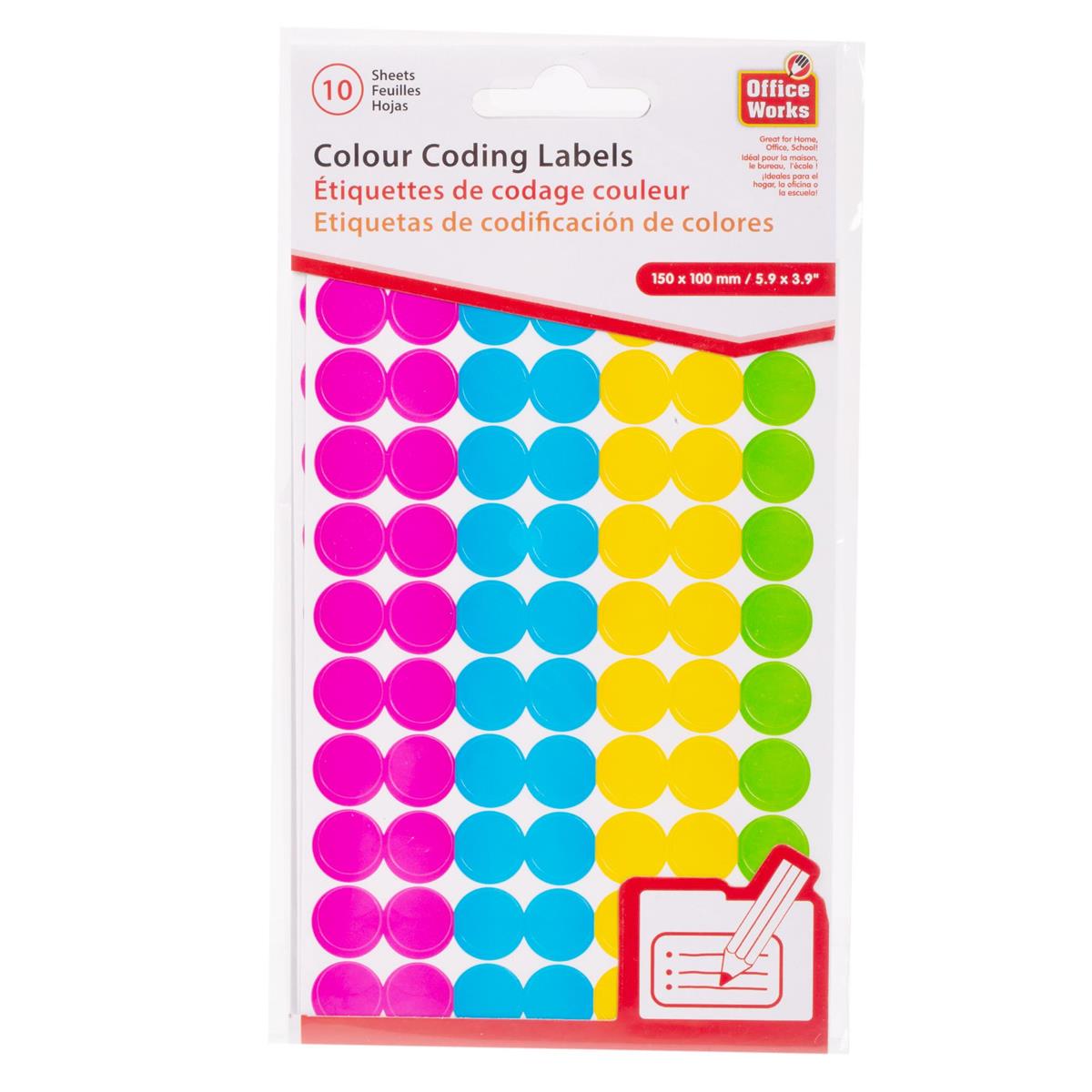 COLOUR CODING LABELS 10 SHEETS