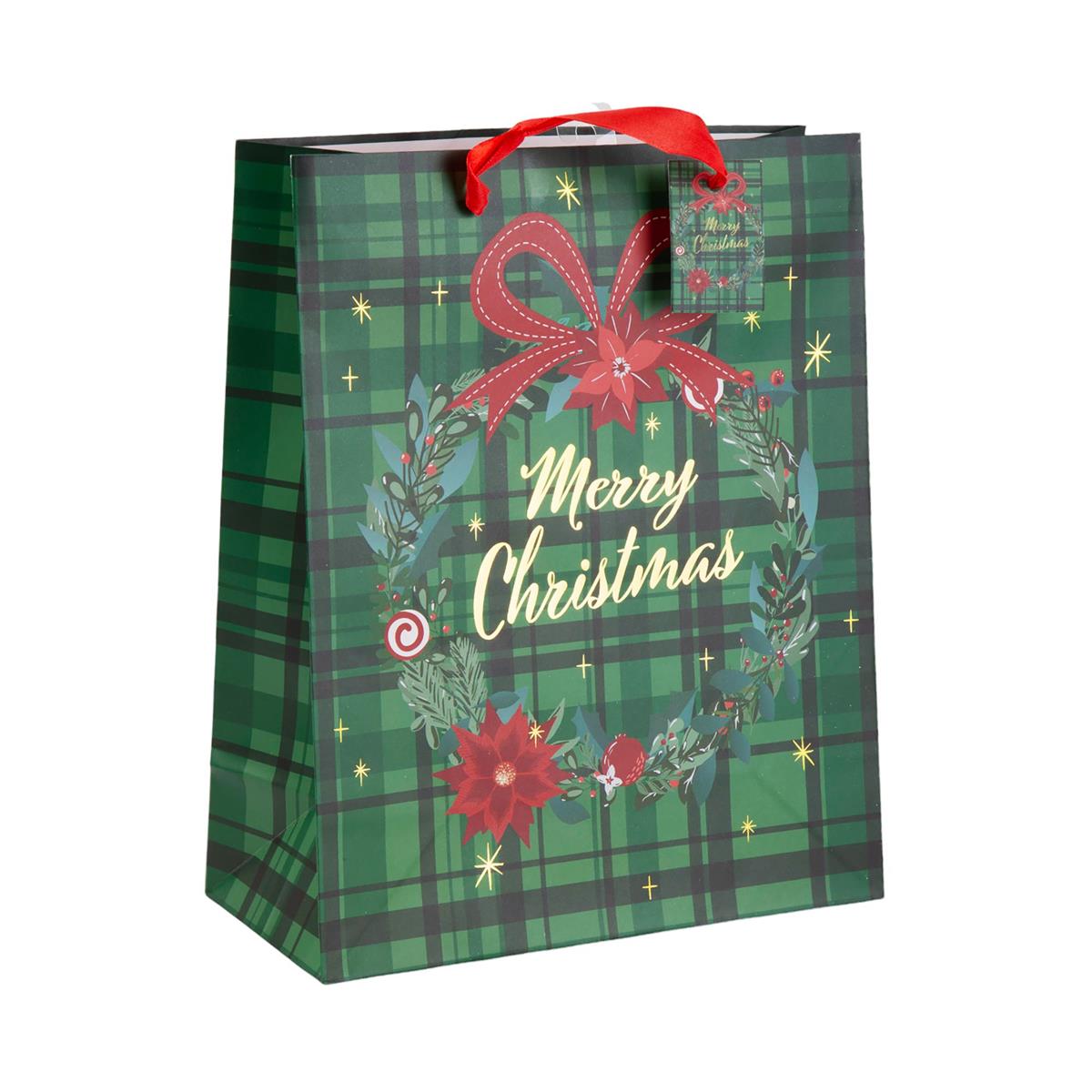 XMAS GIFT BAG TARTAN LG
