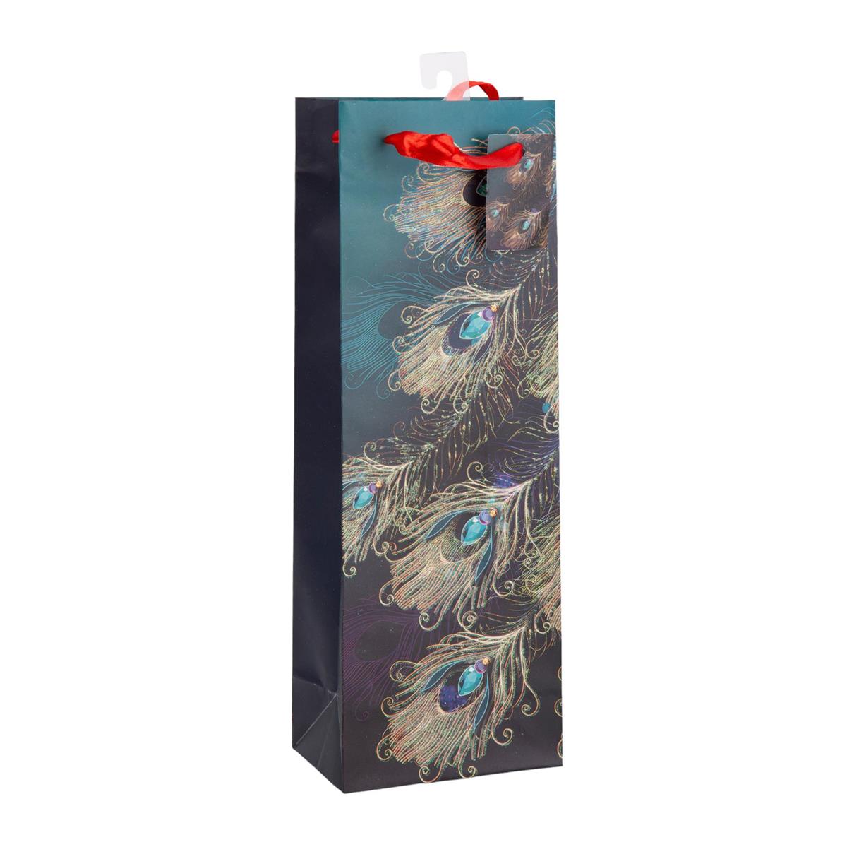 XMAS BOTTLE BAG PEACOCK FTHRS