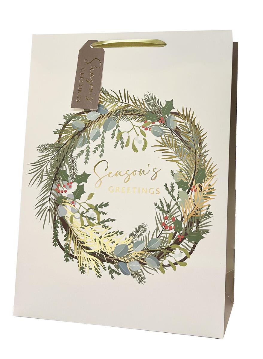 XMAS GIFT BAG wFOIL WREATH MED