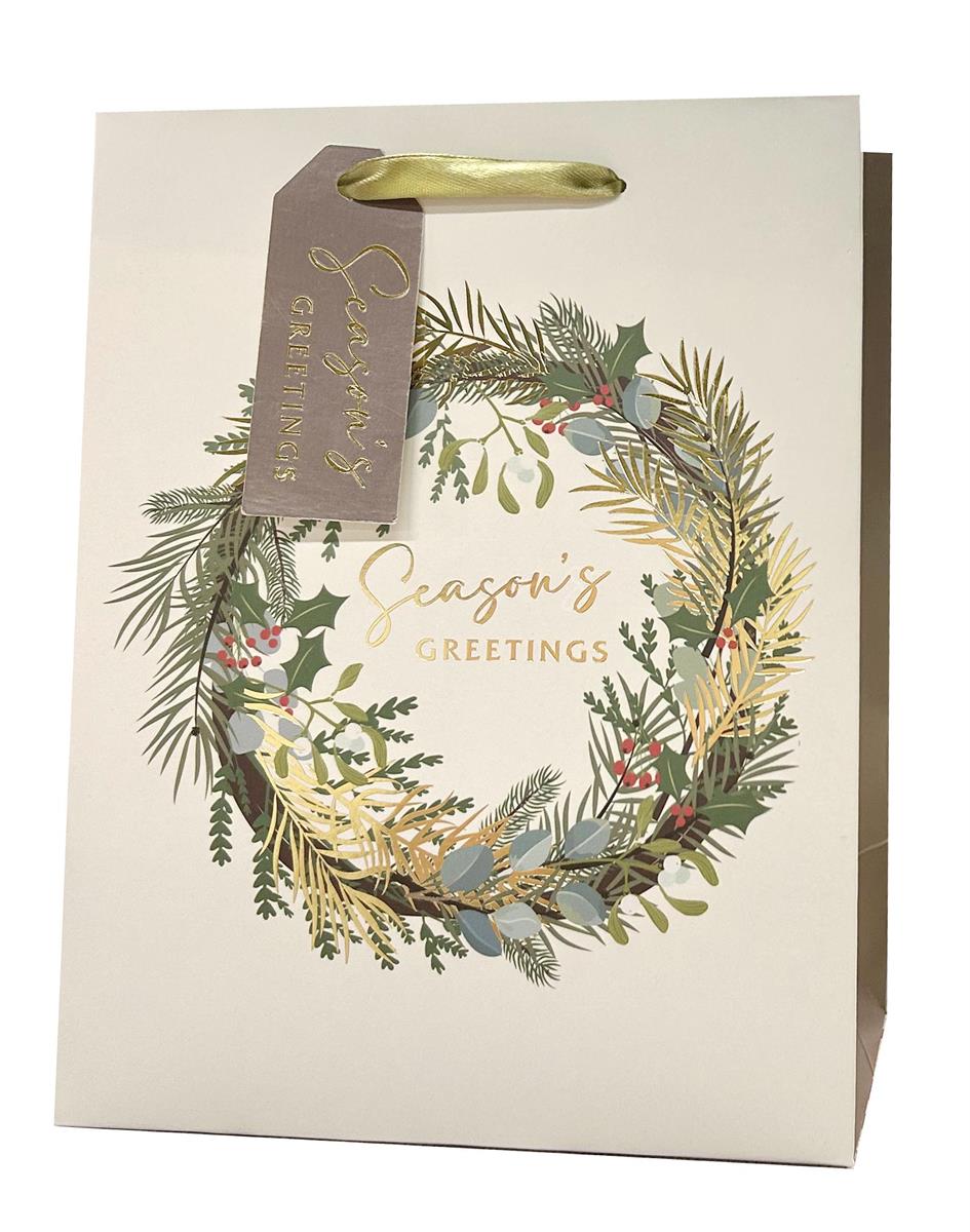 XMAS GIFT BAG wFOIL WREATH LG