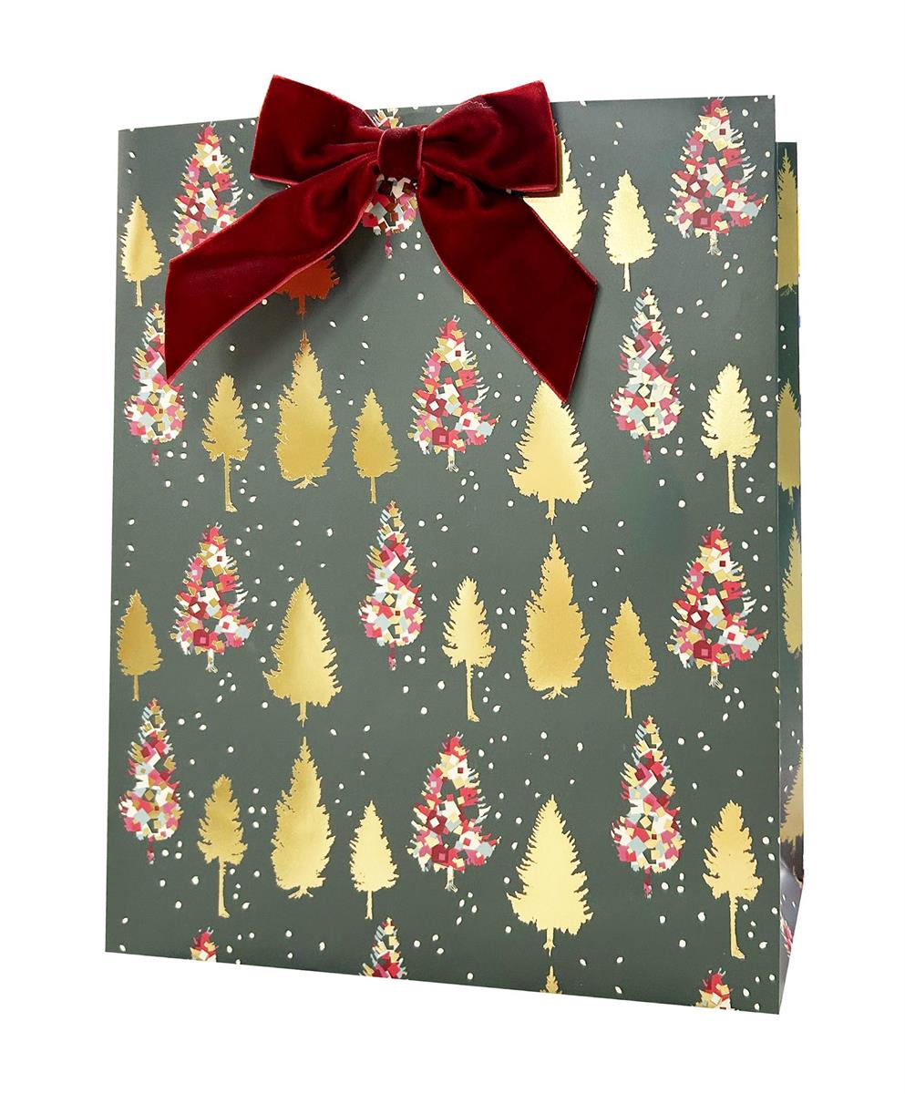 XMAS GIFT BAG wVELVET BOW MED