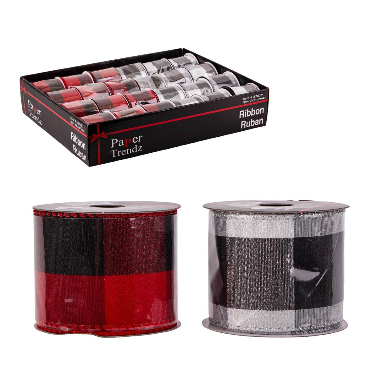 XMAS WIRED RIBBON PLAID 3yd