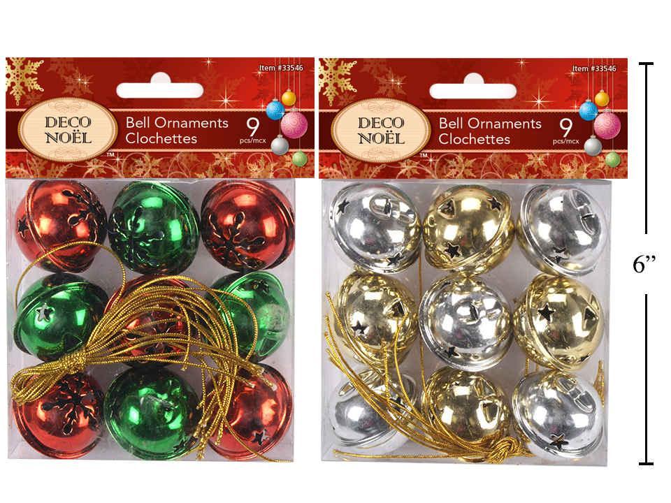 XMAS BELL ORNAMENTS 9PK
