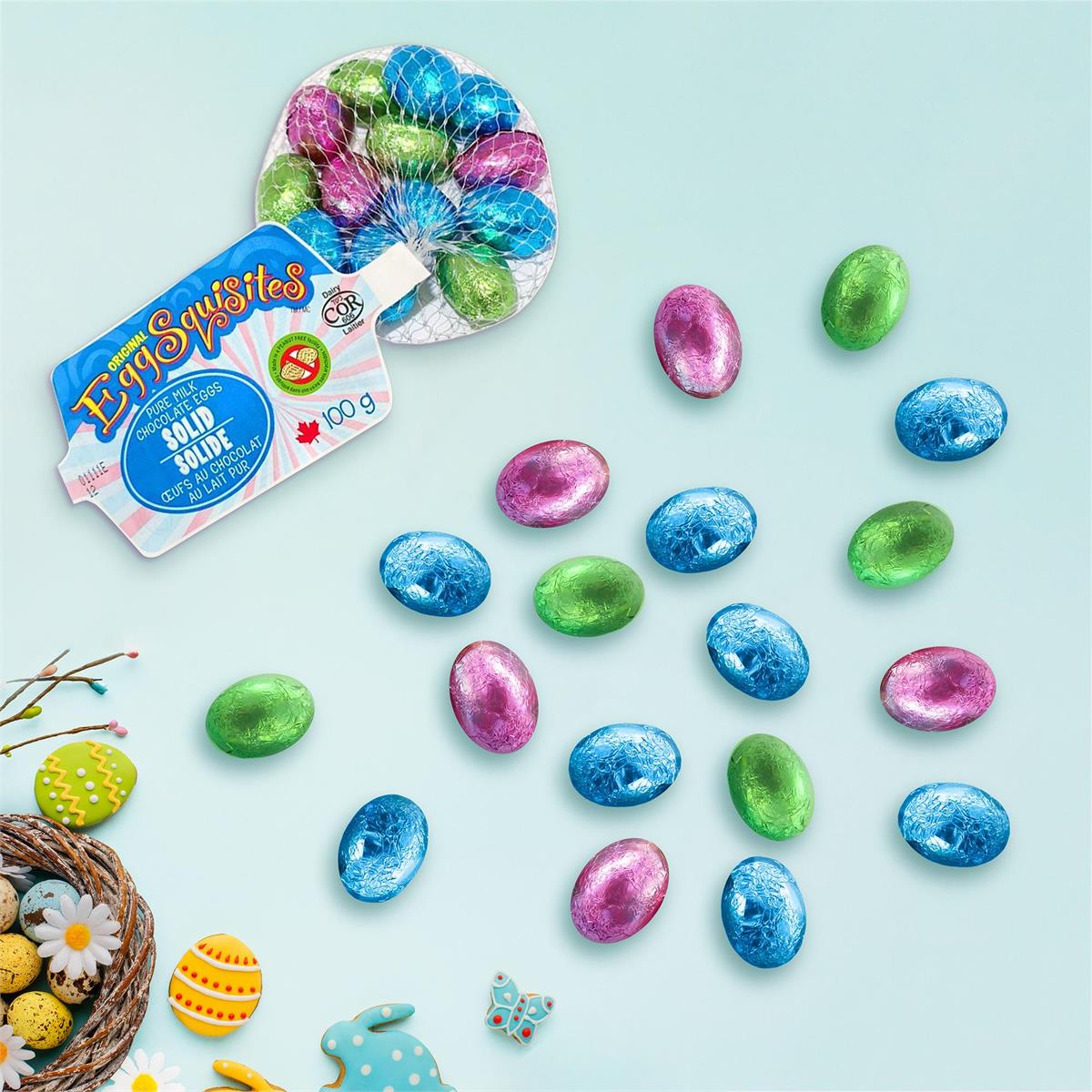 SOLID MILK CHOC EGGS IN MESH