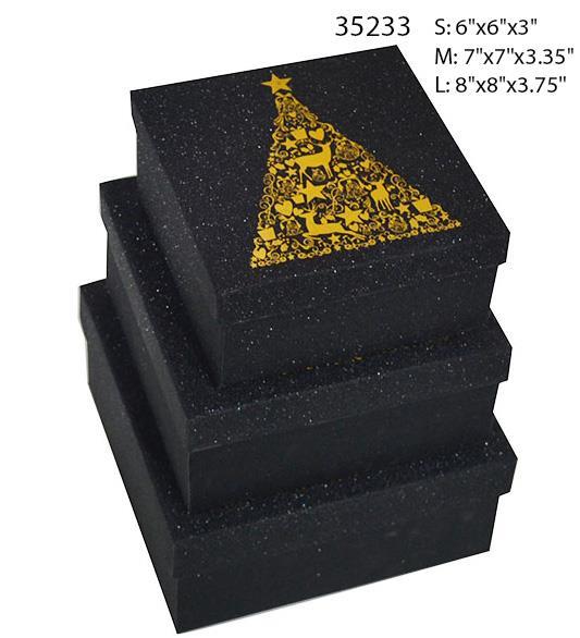 XMAS GIFT BOX BLK wTREE SQ MD