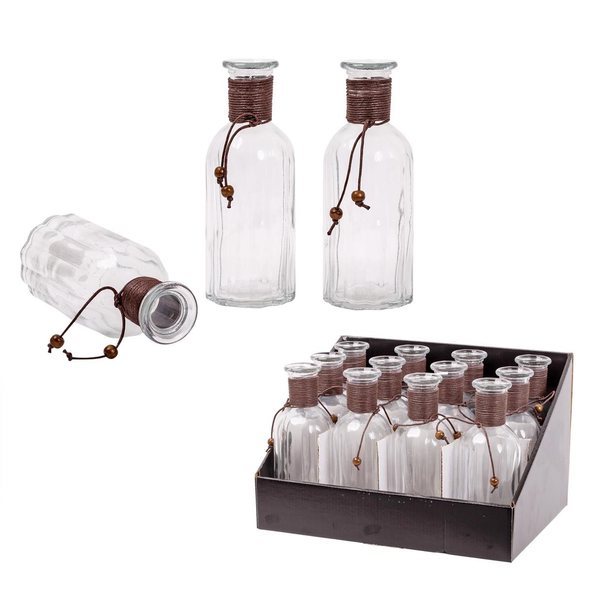 GLASS BOTTLE wWAXED ROPE LG