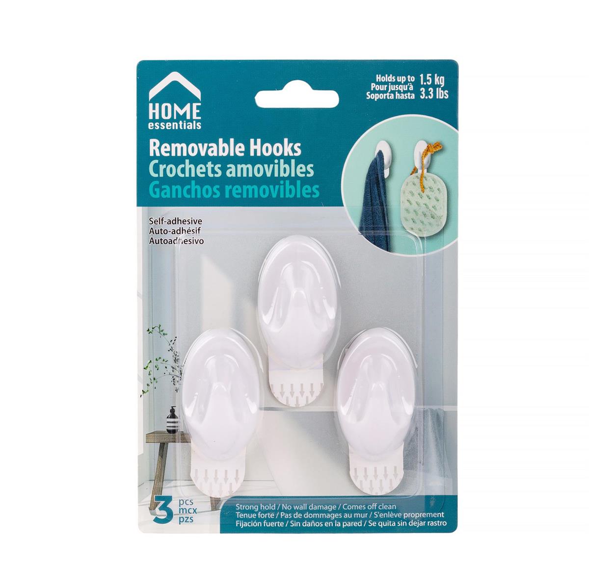 SELF ADH REMOVABLE HOOKS 3pk